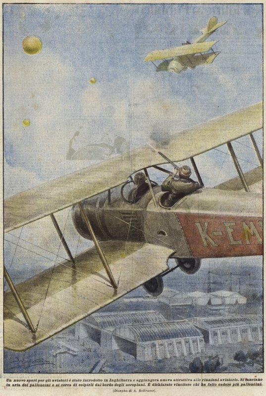 Um atirador em uma aeronave atirando balões sobre a Inglaterra de Achille Beltrame