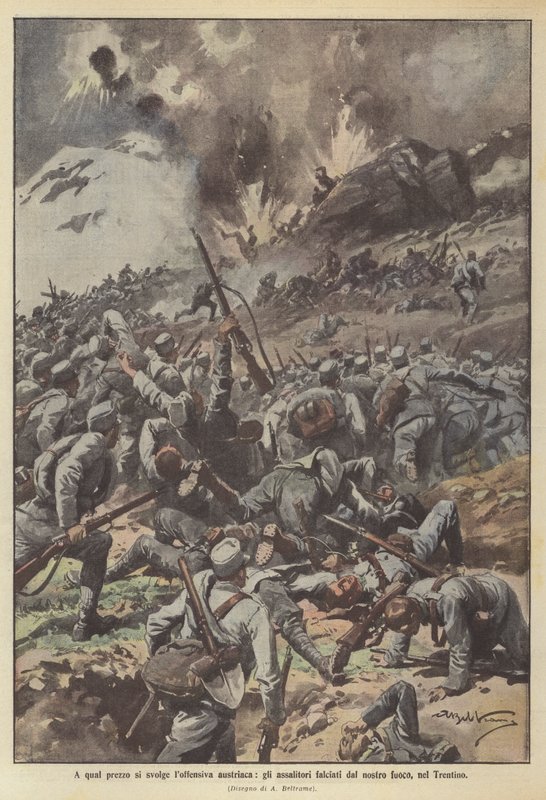 A que preço tem lugar a ofensiva austríaca, os atacantes ceifaram pelo nosso fogo, no Trentino de Achille Beltrame