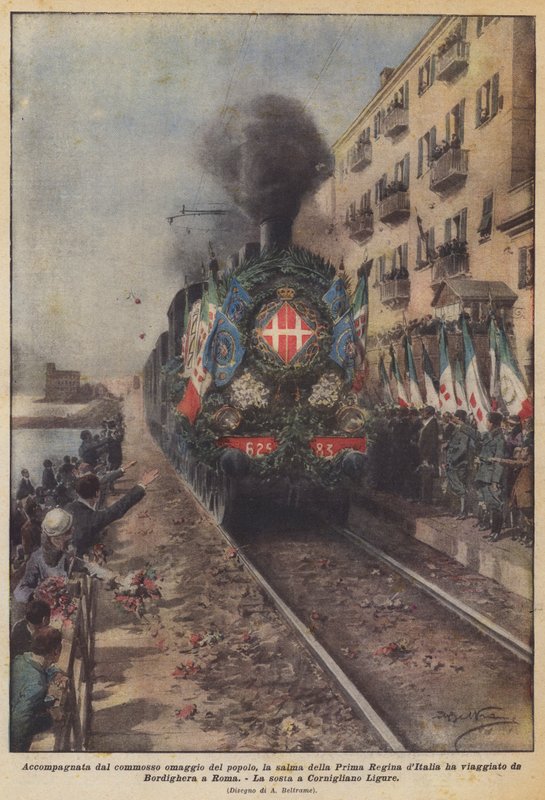 Acompanhado pelo comovente tributo do povo, o corpo da Primeira Rainha da Itália viajou de Achille Beltrame
