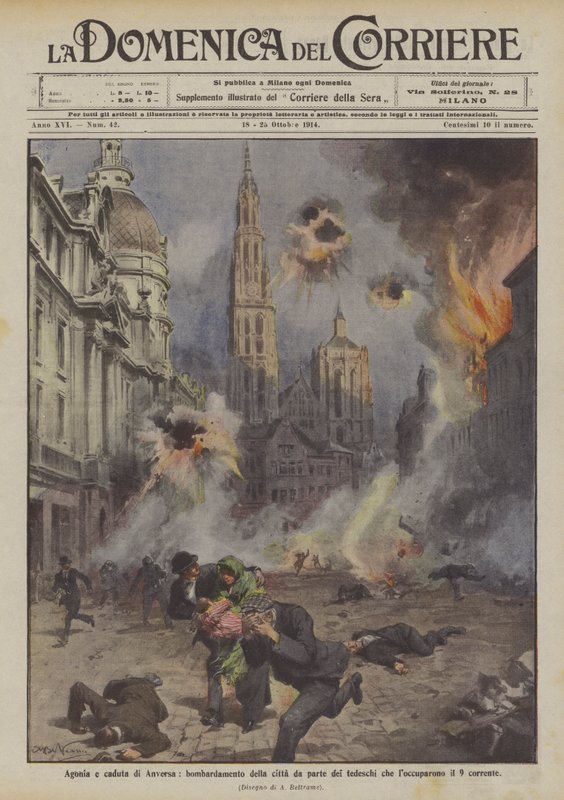 Agonia e queda de Antuérpia, bombardeio da cidade pelos alemães que detinham o atual 9º de Achille Beltrame