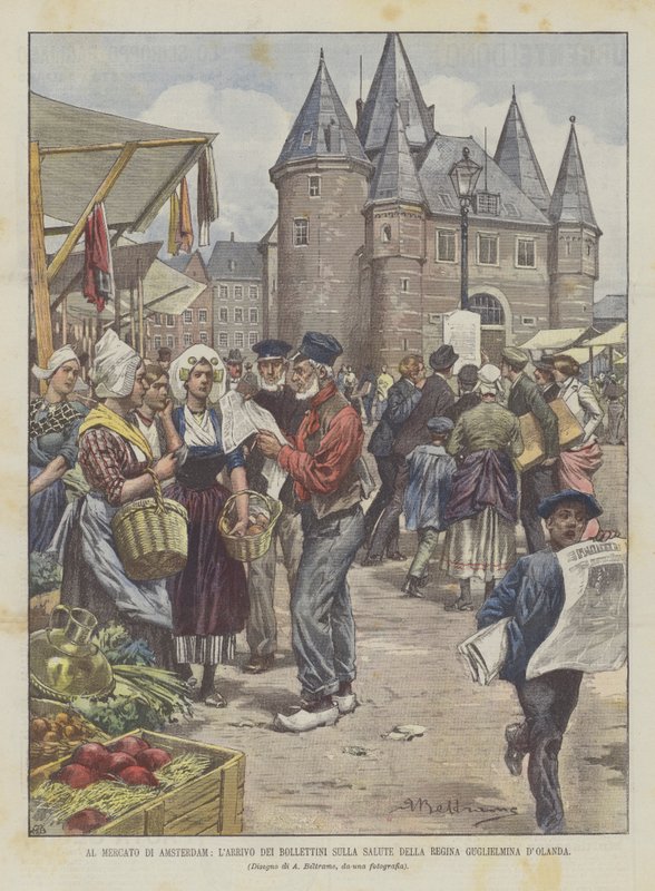 No mercado em Amsterdã, LArrivo delle Bollettini Na Saúde De Regina Wilhelmina DOlanda de Achille Beltrame