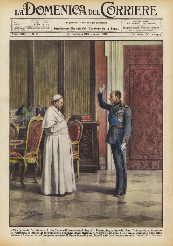 Na véspera do aniversário dos acordos de Latrão, Augusto Turati, Secretário do Partido de Achille Beltrame