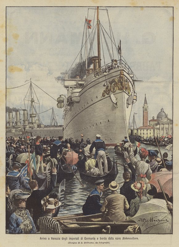 Chegada da Alemanha imperial em Veneza a bordo do navio Hohenzollern de Achille Beltrame