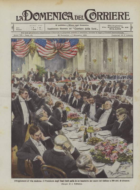 Atitudes da vida moderna, o Presidente dos Estados Unidos fala em um banquete por meio de de Achille Beltrame