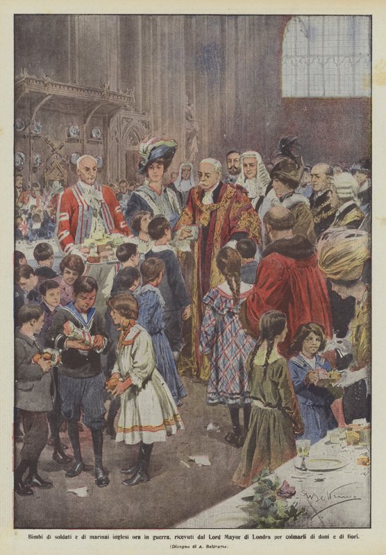 Filhos de soldados britânicos e marinheiros agora em guerra, recebidos pelo Lord Mayor de Londres para de Achille Beltrame