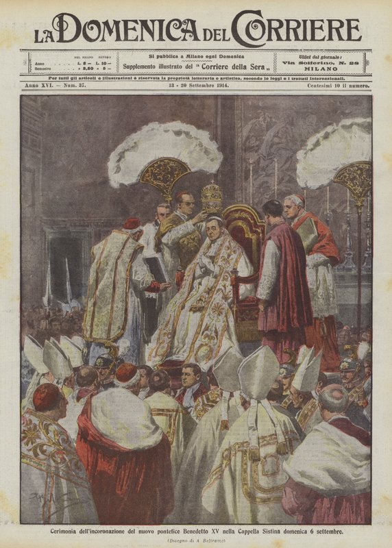 Cerimônia da coroação do novo papa Bento XV na Capela Sistina no domingo, 6 de setembro de Achille Beltrame