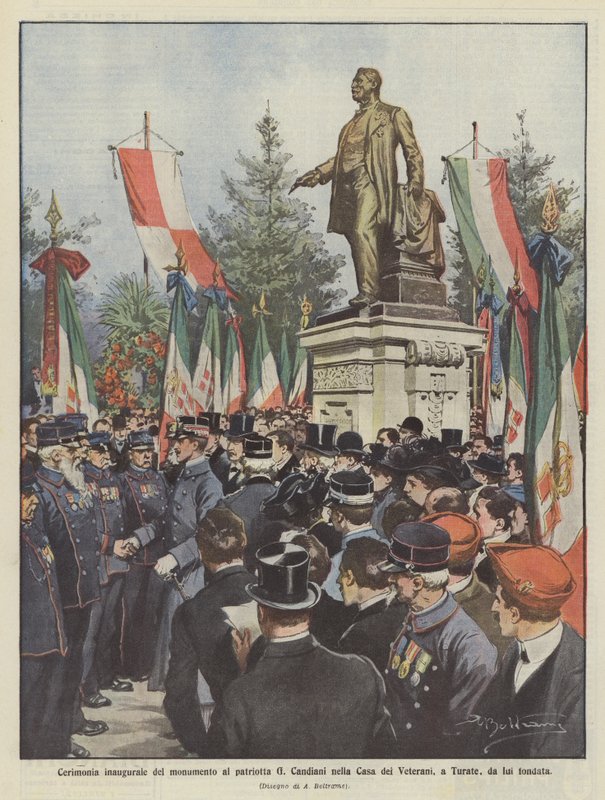 Cerimônia de abertura do monumento à patriota G Candiani na Casa dos Veteranos, em Turate, fundada por ele de Achille Beltrame