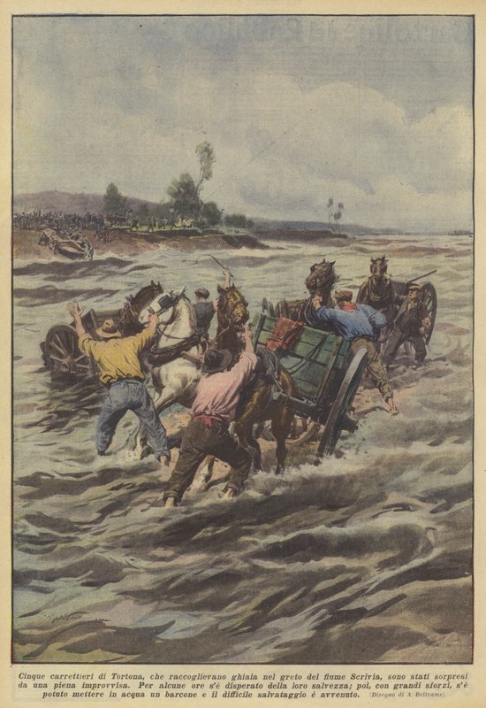 Cinco carroceiros de Tortona, que coletaram cascalho no leito do rio Scrivia de Achille Beltrame