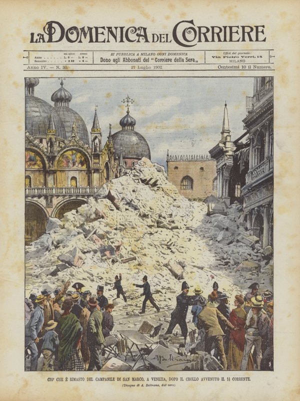 O que resta do Campanile di San Marco, em Veneza, após o colapso ocorrido na 14ª atual de Achille Beltrame