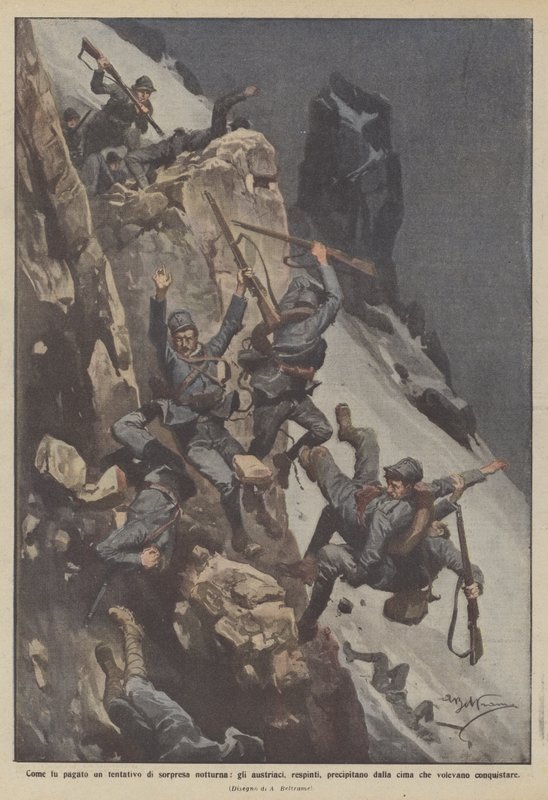 Como foi paga uma tentativa de surpresa noturna, os austríacos, rejeitados, caem de cima de Achille Beltrame