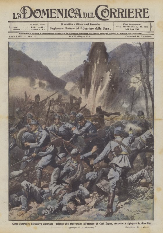 Como um sinfrange ofensivo austríaco, colunas que se moviam para o ataque de Coni Zugna de Achille Beltrame