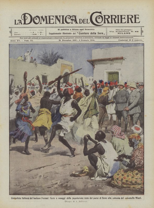 Conquista italiana do distante Fezzan, festas e tributos da população negra do país de Brak de Achille Beltrame