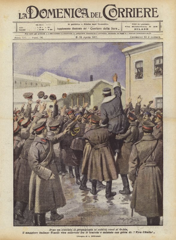Depois de um discurso de propaganda para os soldados russos de Ochta, o major italiano Tonelli vem de Achille Beltrame
