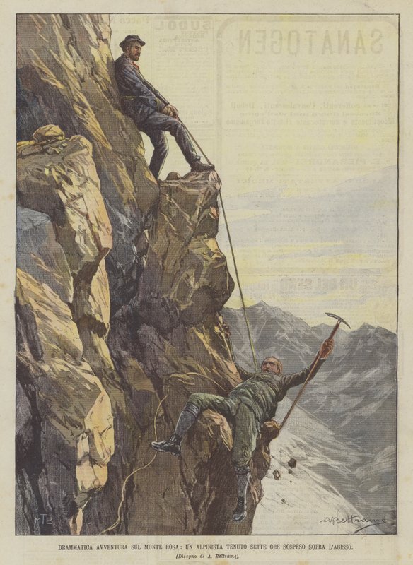 Aventura dramática no Monte Rosa, um montanhista realizou sete horas suspenso acima do abismo de Achille Beltrame