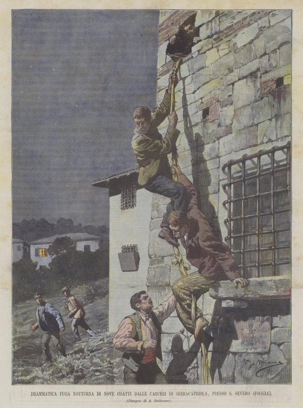 Escapada Noturna Dramática De Nove Coatti Das Prisões De Serracapriola, Perto De S Severo (Foggia) de Achille Beltrame