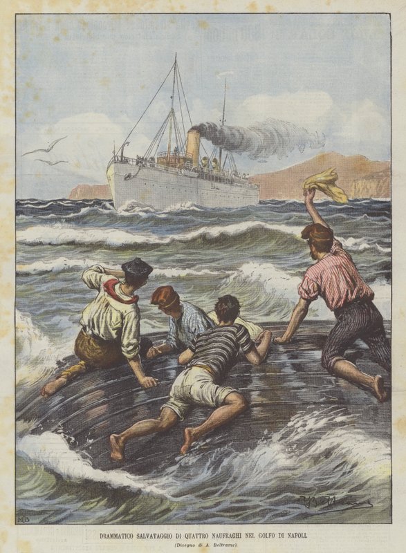 Resgate dramático de quatro naufrágios no Golfo de Nápoles de Achille Beltrame