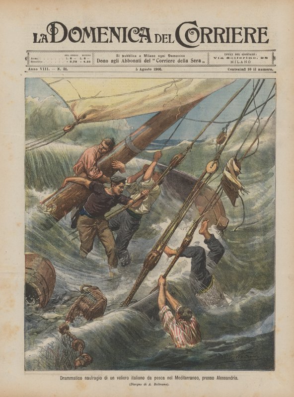Naufrágio dramático de um navio de pesca italiano no Mediterrâneo, perto de Alessandria de Achille Beltrame