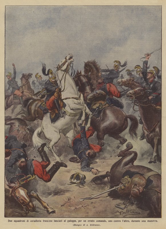 Dois esquadrões de cavalaria francesa jogados a galope, por um comando errado de Achille Beltrame