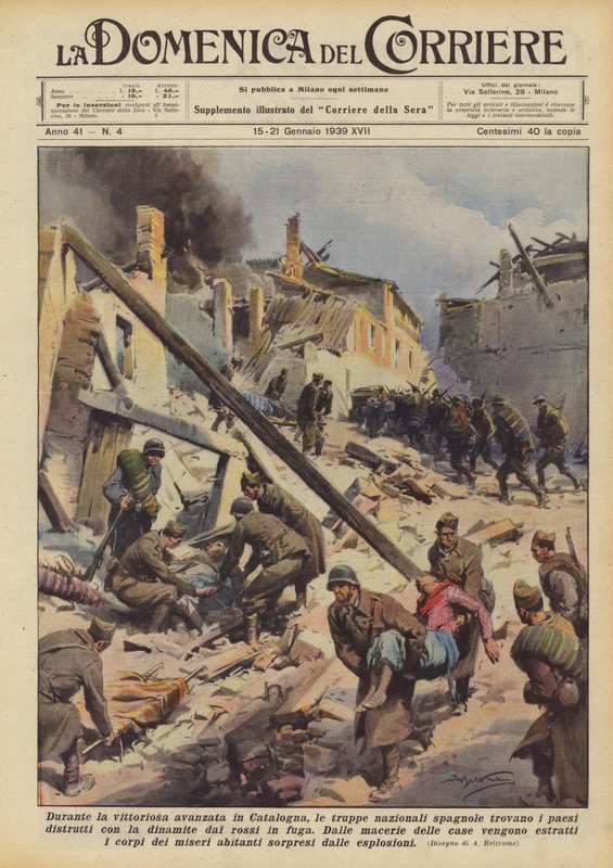 Durante o avanço vitorioso na Catalunha, as tropas nacionais espanholas encontram os países de Achille Beltrame
