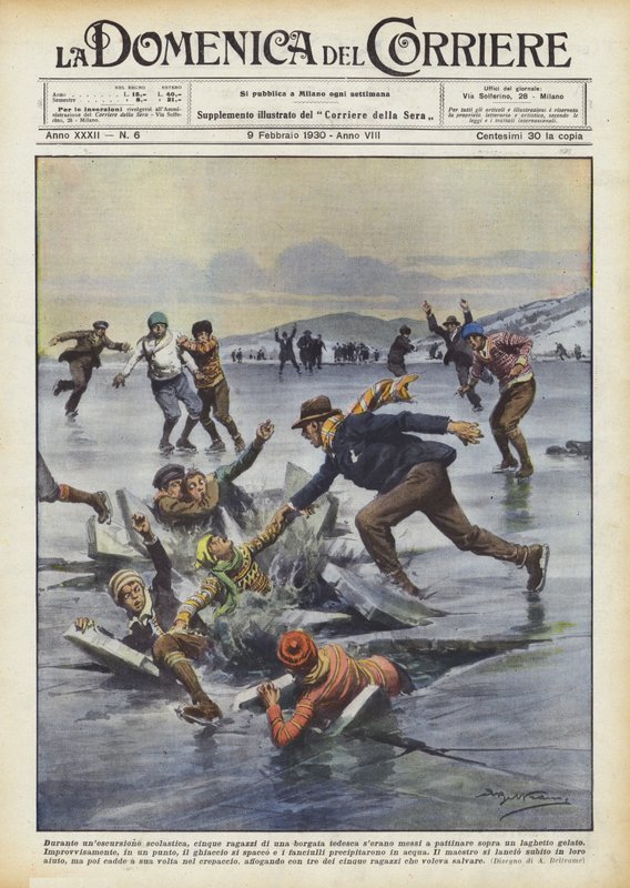 Durante uma excursão escolar, cinco rapazes de uma aldeia alemã de serano começaram a patinar de Achille Beltrame