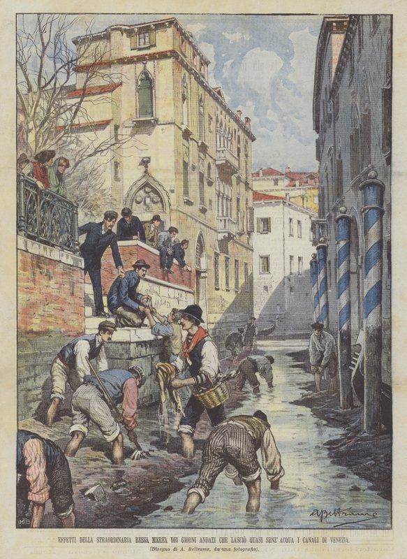 Efeitos da Maré Baixa Extraordinária dos Dias Idosos Que Quase Deixam os Canais de Veneza Saindo de Achille Beltrame
