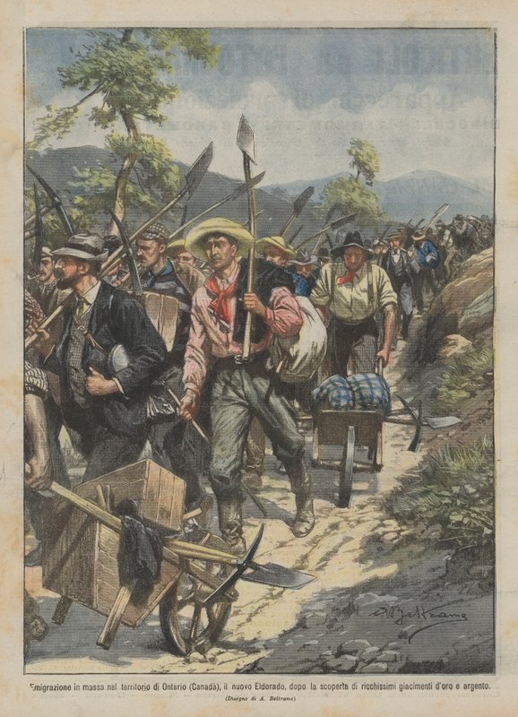 Emigração em massa no território de Ontário (Canadá), o novo Eldorado, após a descoberta de Achille Beltrame