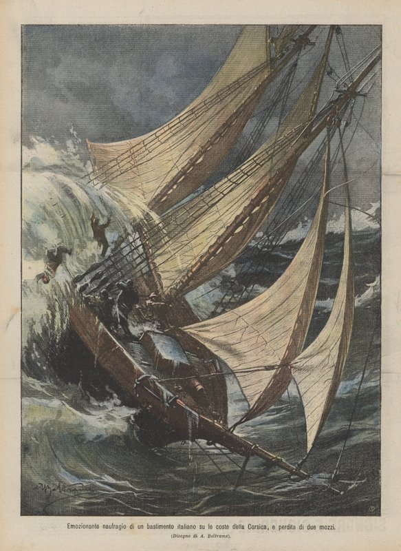 Emocionante naufrágio de um navio italiano nas costas da Córsega e perda de dois centros de Achille Beltrame