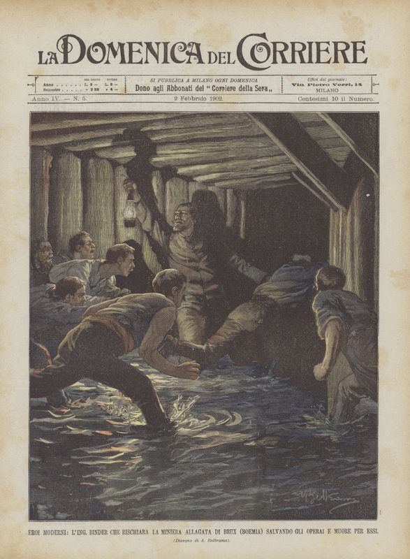 Heróis Modernos, Ligante Fichário Arriscando A Mina Inundada De Brux (Bohemia) Salvando Trabalhadores E Morrendo Por Eles de Achille Beltrame