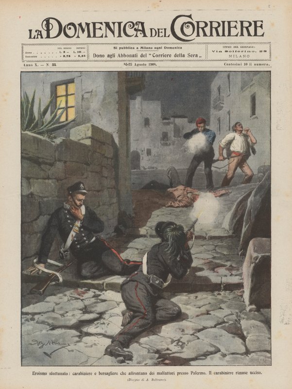 Infelizes heroísmo, carabineiros e bersagliere que enfrentam malfeitores perto de Palermo de Achille Beltrame