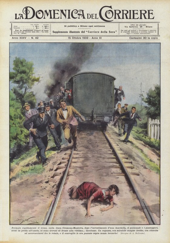 Rapidamente parou o trem, na linha Cremona-Mantua, após o investimento de uma menina de Achille Beltrame