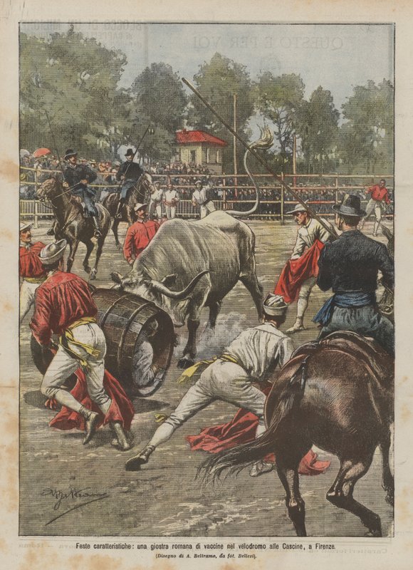 Festas típicas, um carrossel romano de vacinas no velódromo da Cascine, em Florença de Achille Beltrame