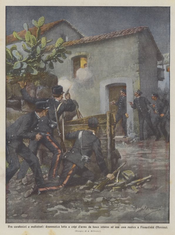 Entre carabinieri e malfeitores, uma luta dramática contra armas de fogo em torno de uma casa rústica de Achille Beltrame