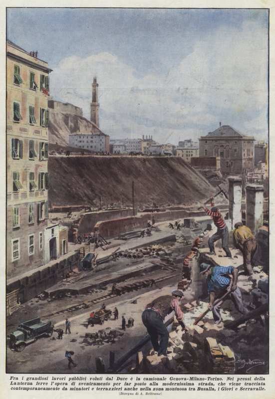 Entre as grandes obras públicas desejadas pelo Duce e pela ferrovia Gênova-Milão-Turim de Achille Beltrame
