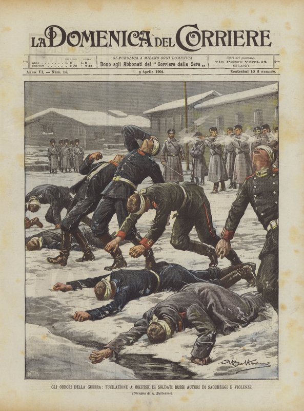 Os horrores da guerra, atirando em Irkutsk de soldados russos, autores de pilhagem e violência de Achille Beltrame
