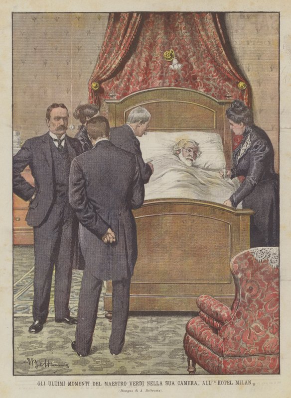 Os Últimos Momentos do Maestro Verdi no seu quarto, All Hotel Milan de Achille Beltrame