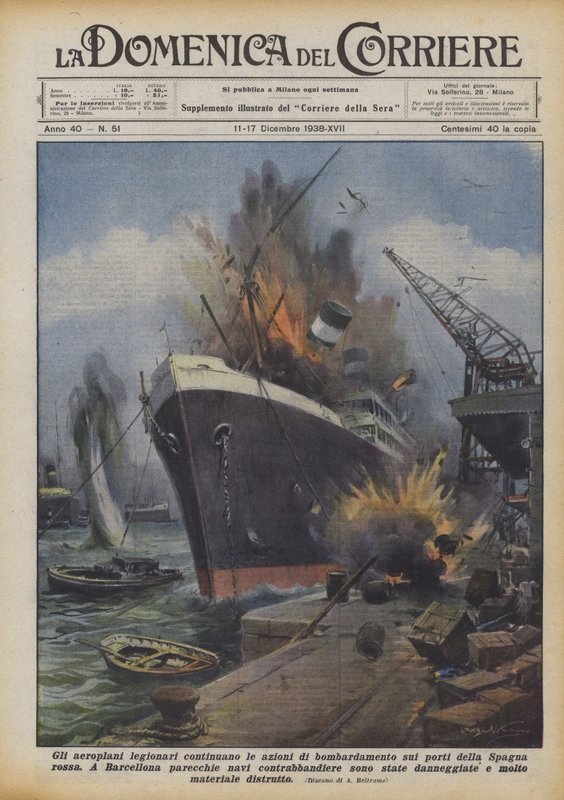 Aviões legionários continuam as ações de bombardeio nos portos da Espanha vermelha de Achille Beltrame