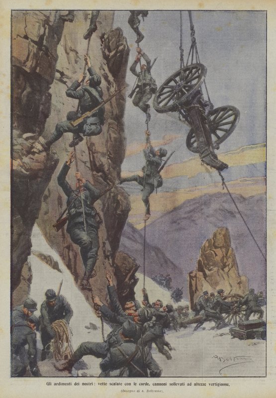 Os ardores nossos, os picos subiram com cordas, os canhões erguidos a alturas vertiginosas de Achille Beltrame