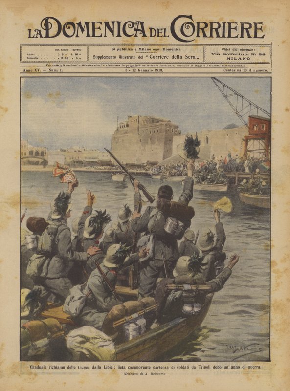 Chamado gradual de tropas da Líbia, feliz partida em movimento de soldados de Trípoli depois de um ano de guerra de Achille Beltrame