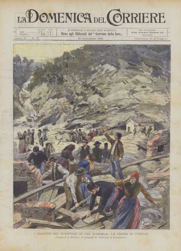 Os desastres de tempestades em Val DOssola, La Frana Di Cuzzego de Achille Beltrame