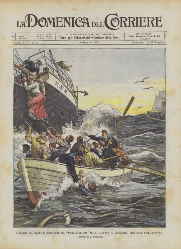Os dramas do mar, o italiano Alfio Del Vapore De um veleiro norueguês no Atlântico de Achille Beltrame
