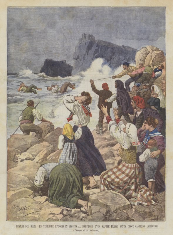 Os dramas do mar, um terrível episódio após o naufrágio D Um vapor em Santa Croce Camerina (Syracuse) de Achille Beltrame