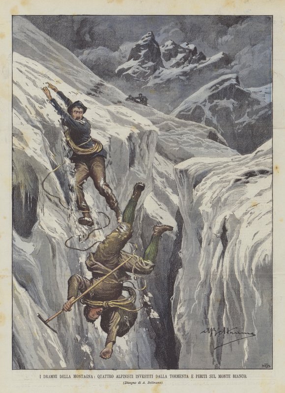 Dramas da montanha, quatro alpinistas investidos pela tempestade e especialistas no Mont Blanc de Achille Beltrame