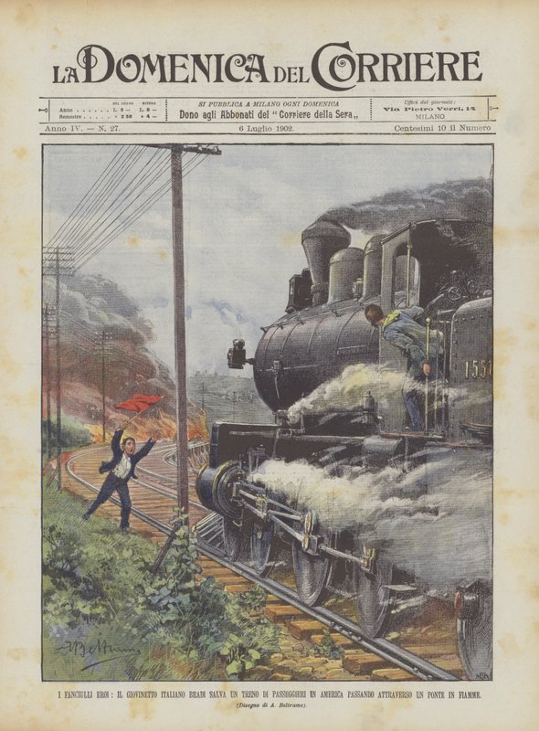 Os heróis das crianças, o menino da juventude italiana Bradi Salvar um trem de passageiros na América Passando de Achille Beltrame