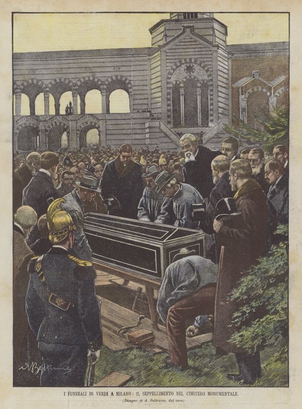 Funeral de Verdi em Milão, o enterro no cemitério monumental de Achille Beltrame