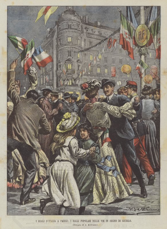 I Reali DItalia em Paris, eu flerta as pessoas Nelle Vie em Segno Di Giubilo de Achille Beltrame
