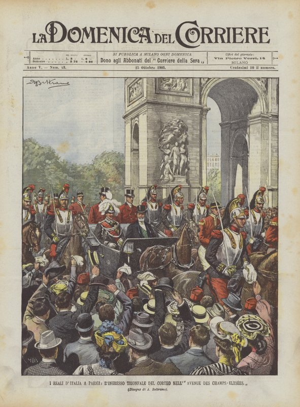 Eu Reali DItalia Em Paris, Passeio Trionfale Del Corteo Avenida Nell Des Champs-Elysees de Achille Beltrame