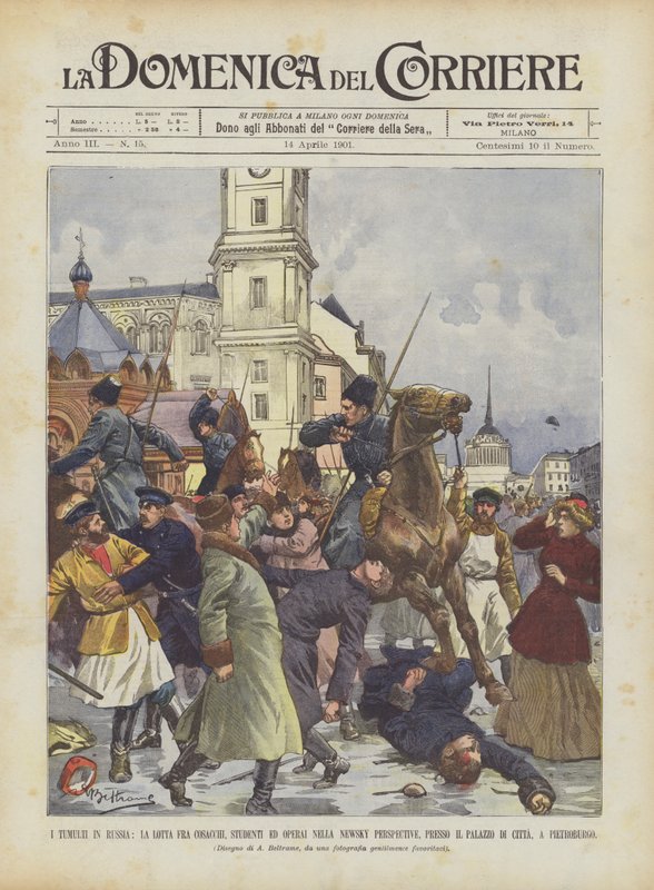 Revoltas na Rússia, La Lotta de cossacos, estudantes e trabalhadores na perspectiva do Newsky de Achille Beltrame