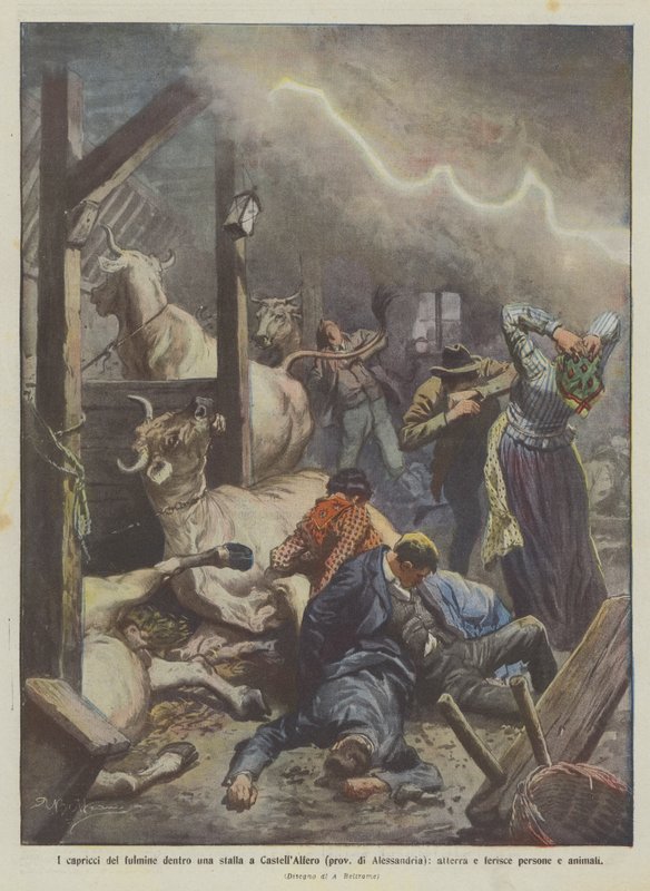 Os caprichos do raio dentro de um celeiro em CastellAlfero (província de Alessandria), terras e dói de Achille Beltrame