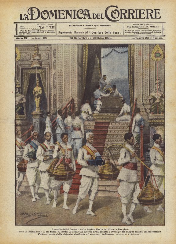 O característico funeral da Rainha Mãe do Sião, em Bangkok de Achille Beltrame