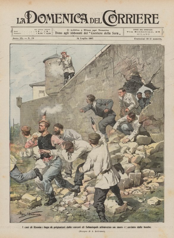 Os casos da Rússia, fuga de prisioneiros das cadeias de Sevastopol através de uma parede rasgada por bombas de Achille Beltrame